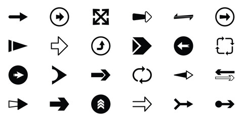 Arrow icon set. Arrow vector. Collection of different arrow signs. Black arrows icons. Different cursor arrow direction symbols in flat style. Vector illustration. EPS 10