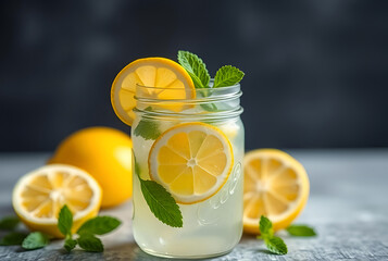 Refreshing lemonade in mason jar with citrus slices, ideal for summer drinks