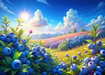 Panoramic Blueberry Blossom Field, Spring Flowers, Wild Blueberries, Blooming Blueberry Bush, Blueberry Flower Panorama, Vibrant Blue Flowers