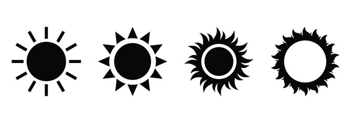 Set of black sun icon vector illustration isolated on white backogrund.