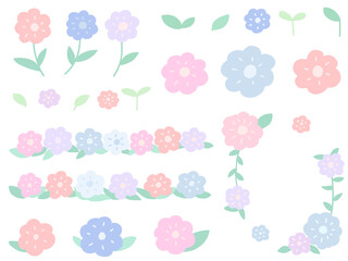 手描き・パステルカラーの花のイラスト素材