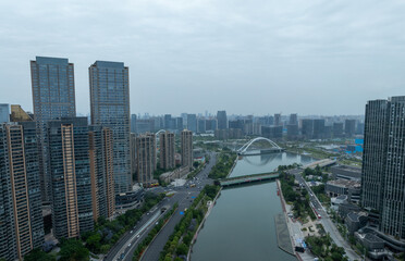 Aerial view of landscape at night in chengdu city,China