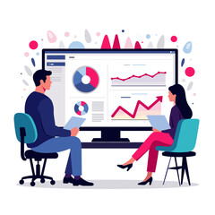 Collaborative discussion on productivity dashboard, modern digital workspace