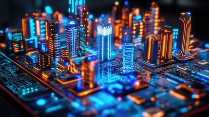 A holographic city powered by glowing electric circuits, futuristic energy innovation 