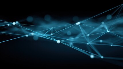 Abstract digital network of glowing blue lines and points on a dark background, representing connectivity and technology.