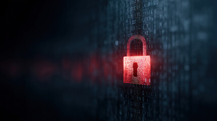 Glowing digital lock symbolizing AI copyright protection with binary code, representing cybersecurity, data privacy, and intellectual property concepts in modern technology.