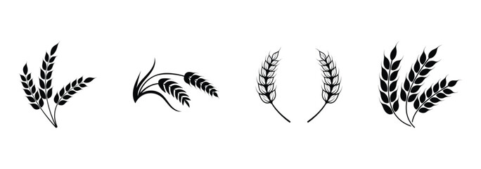 Farm wheat ears icon set. Durum wheat pasta label. Bakery logo. Organic wheat grain icon. Stylized black icons of wheat for print, product packaging, and agricultural business branding. © Oliver Vandenberg