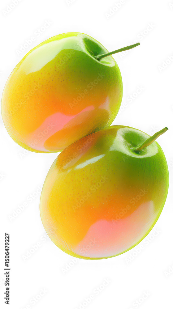 Poster Two Fresh Apples with a Gradient Color on Transparent Background