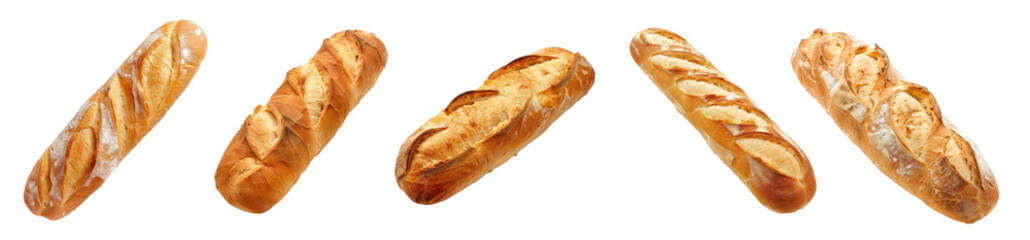 Bread Baguette top view full length isolate on transparent background