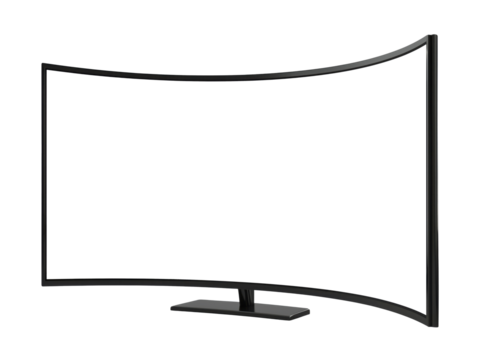 Curved television or monitor with stand isolated on transparent background