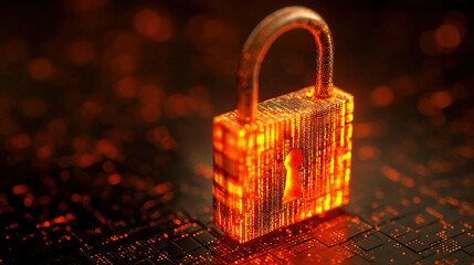 Glowing digital lock symbolizing AI copyright protection with binary code, representing cybersecurity, data privacy, and intellectual property concepts in modern technology.