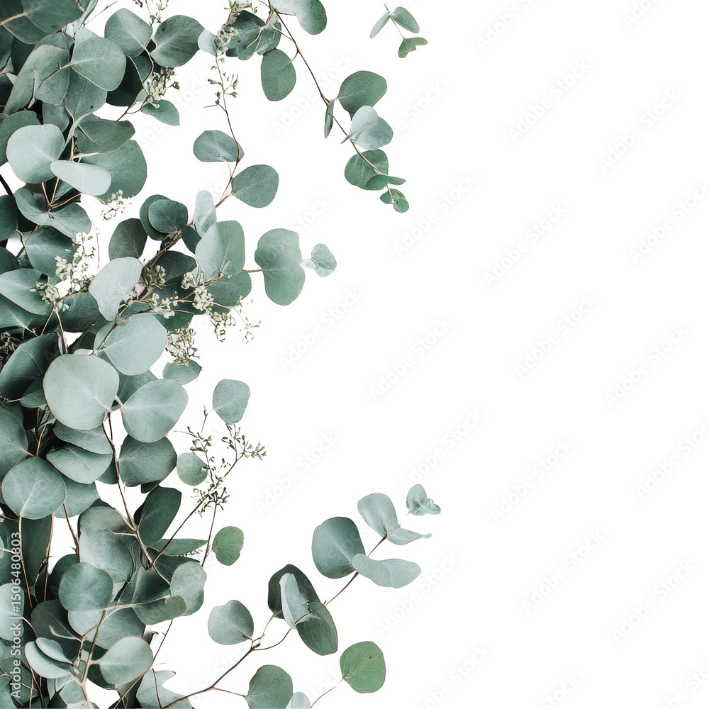 Poster eucalyptus branches delicately arranged against a soft white background creating a serene atmosphere