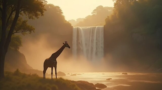 giraffe in the sunset astronaut surfing on the moon