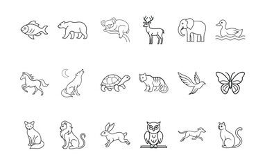 Collection of lineart animal icons
