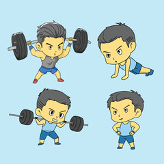 A Man Doing Weight Lifting Exercise, illustration In Flat Style with healthy lifestyle concept