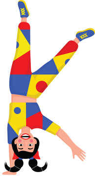 Illustration of a Circus Acrobat Forms Letter K, Wearing Colorful Jumpsuit.