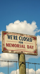 Obraz premium closed sign for memorial day 