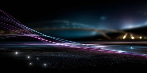 Abstract blue and purple light wavy shapes futuristic banner. Glowing retro waves background.