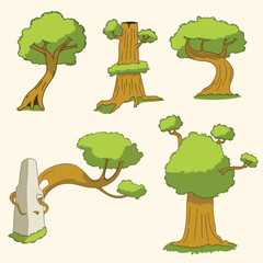 clipart of various shapes of trees in flat style, illustration with nature concept
