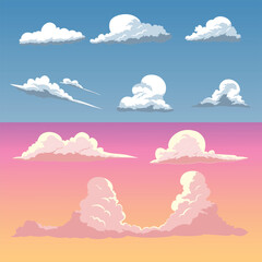 Clipart of various shapes of clouds in flat style, illustration with nature concept