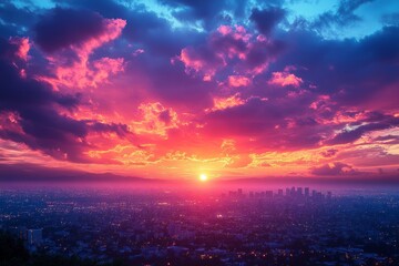 Obraz premium Vibrant sunset over city skyline