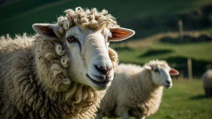 Obraz premium Fluffy sheep in a green pasture eid ul adha