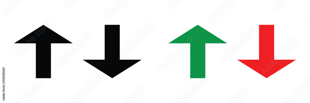 Poster up and down arrows. up and down arrow icon set. black up down navigation arrows. green up and red do