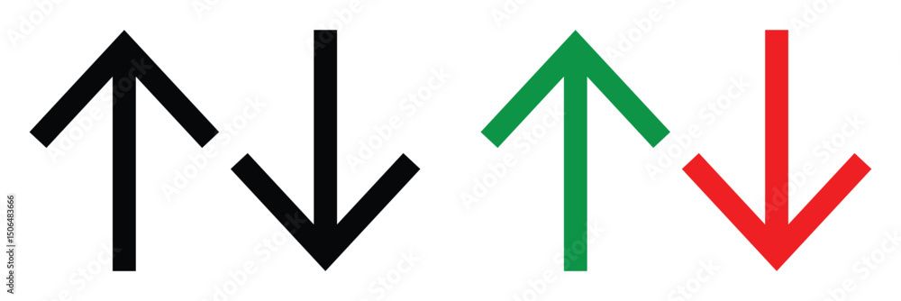 Poster up and down arrows. up and down arrow icon set. black up down navigation arrows. green up and red do