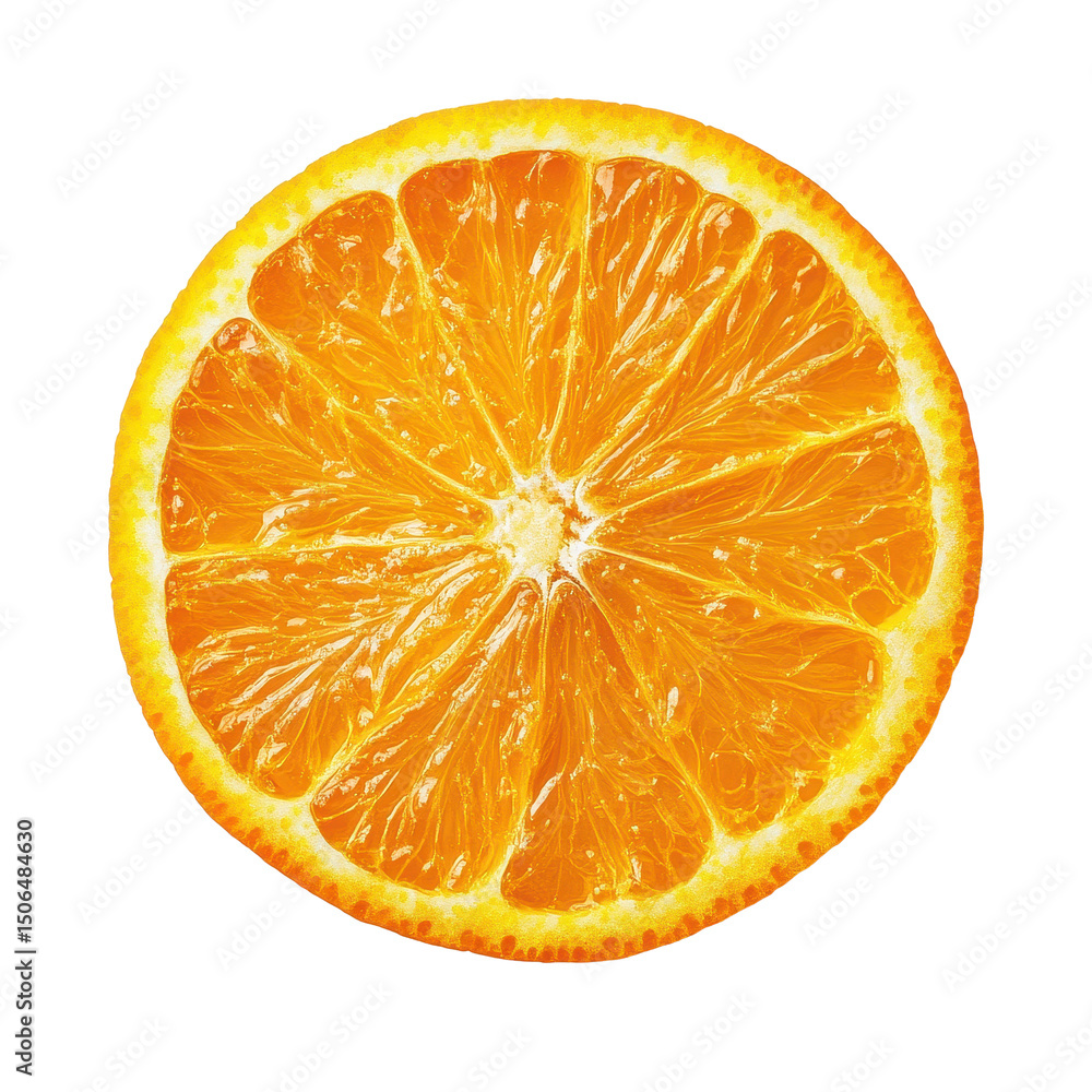 Poster fresh orange slice displayed on transparent background showcasing vibrant colors and detailed textur
