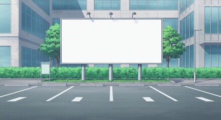 Anime Style Empty Billboard in Urban Parking Lot, Customizable Mockup