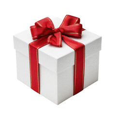 Obraz premium Elegant White Gift Box with Red Ribbon on a white background.