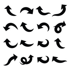 Black Curved Arrow Vector Set. Swirling Arrows Collection. Bold Curved Arrows Icons. Vector Arrows in Curved Style. Vector Illustration on White Background.