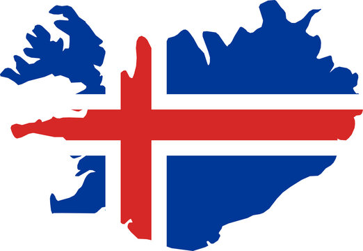 Iceland national flag map with country boundary shape (Lambert conformal conic projection)