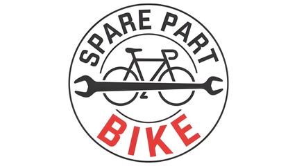 Minimalist bike spare part shop logo featuring a bicycle silhouette and a wrench icon in a circular badge design. Ideal for repair services, bike mechanics, cycling businesses, and branding use.