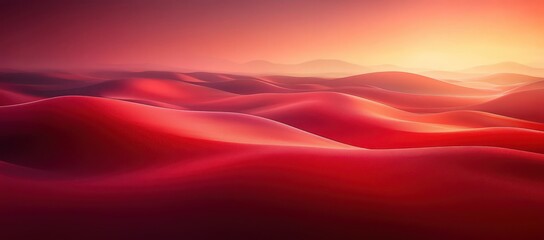 Crimson dunes bathed in sunset's warm glow, a surreal, smooth landscape