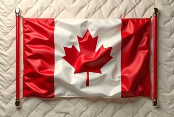 National flag of Canada, a patriotic red and white maple leaf banner waving in the wind, a symbol of the country