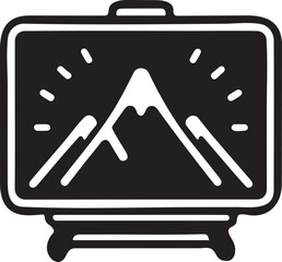 A study blackboard with a mountain drawing silhouette vector illustration.