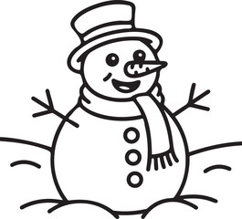 A funny snowman outline vector illustration.