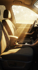 old car interior in the city