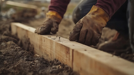 Hands in Gloves Working with Wooden Plank