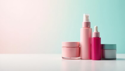 Various cosmetic containers on white backdrop , minimal, simple