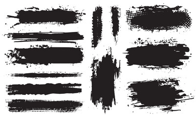 Brush line set. Vector calligraphy paint strokes. Vintage Chinese brushstrokes collection. Straight long hand drawn stripes vector sketch. Abstract black ink grungy lines Ink stencil brush strokes