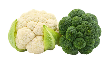 Isolated Photo of Fresh Broccoli and Cauliflower on Transparent Background