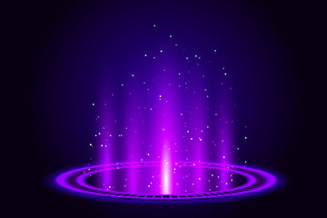 Abstract luminous teleportation portal made of glowing circle and sparkles with pink radiance. Perfect for sci-fi, fantasy, or tech-themed projects. Pink tech fantastic game portal with light effect.