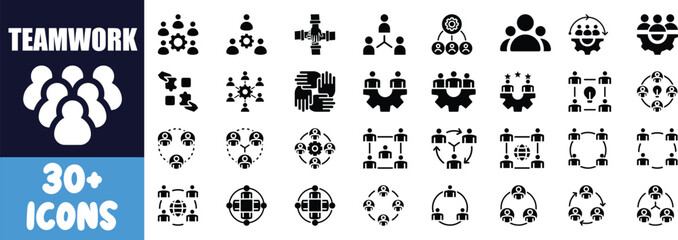 Teamwork collaboration icons set group people