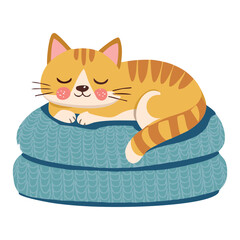 cat sleeping on a blanket illustration