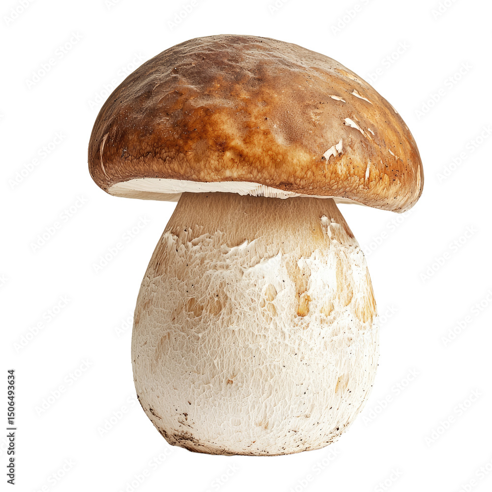 Poster closeup of single boletus mushroom showcasing its rough texture and distinctive cap. this mushroom i