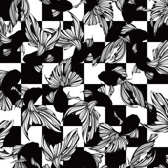 Gracefully swimming goldfish seamless pattern,