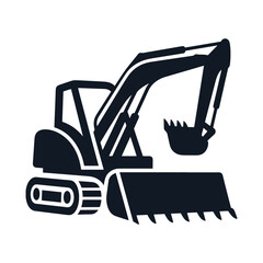 A striking silhouette of a modern excavator stands tall against the horizon, embodying strength