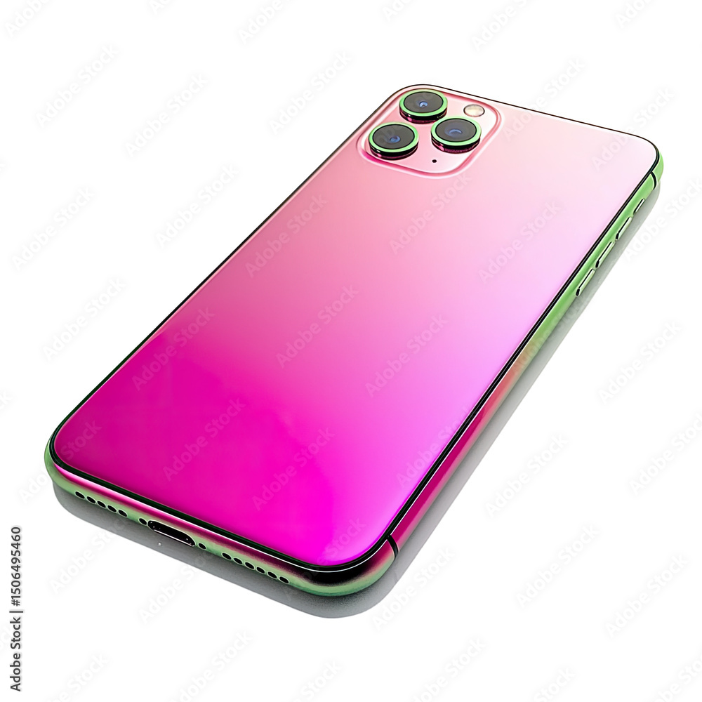 Poster sleek phone with vibrant colored gradient back and thin frame, showcasing modern design that capture